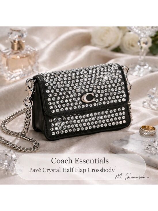 Coach Accessories - NEW Coach Pavé Crystal Leather Half Flap Crossbody Card Case in Black CW563 NWT